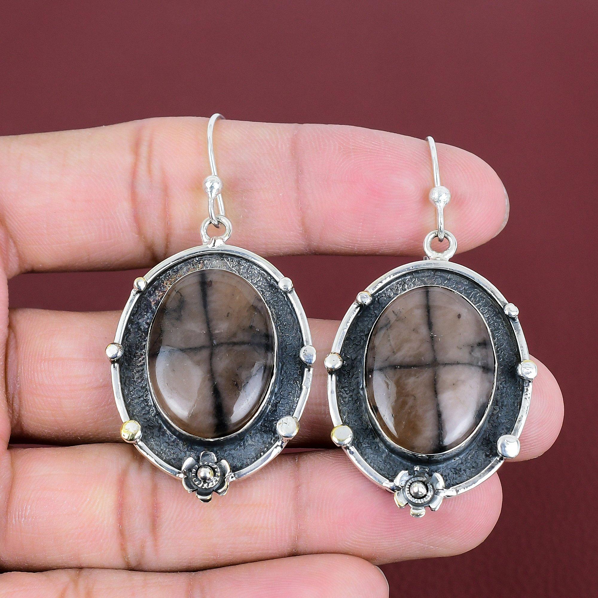 Chiastolite Earrings 925 Sterling Silver Earring Healing Stone Jewelry Handmade Designer Earring Chiastolite Gemstone Jewelry Gifts For Wife