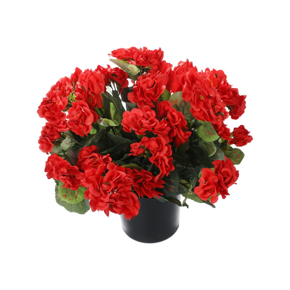 Artificial Geranium Flowers For Outdoors 13" Potted Fake Geraniums Bush UV Resistant Faux Silk Flower For Front Porch Decor