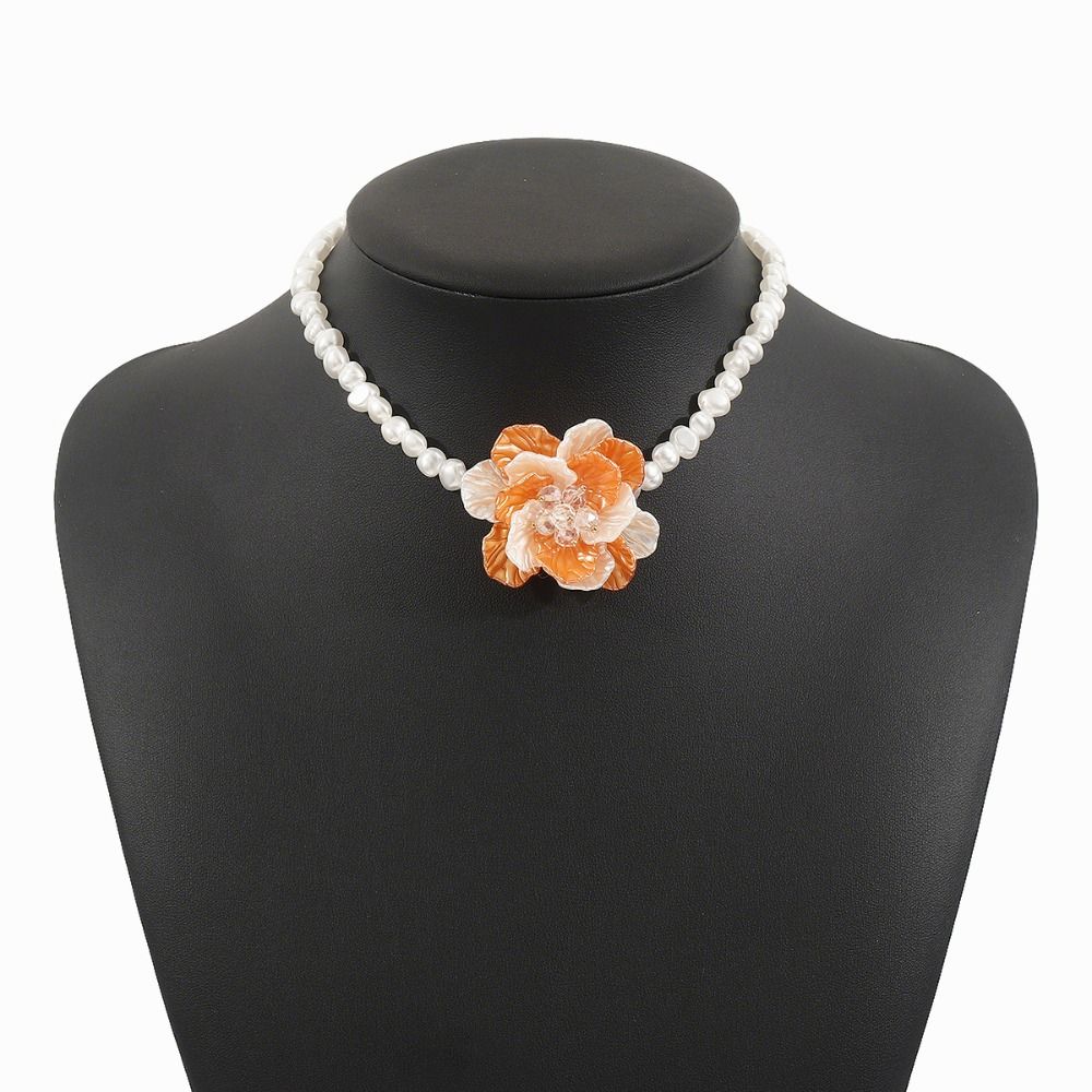 Camellia Flower Imitation Pearl Necklace Romantic Clavicle Chain Necklace  Fashion Jewelry
