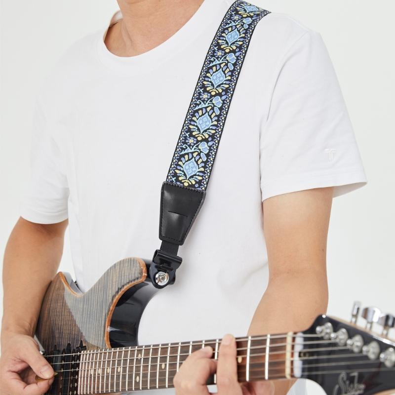 Adjustable Guitar Strap Acoustic Guitar Shoulder Belt Strap with Leather Ends Stringed Instrument Accessories