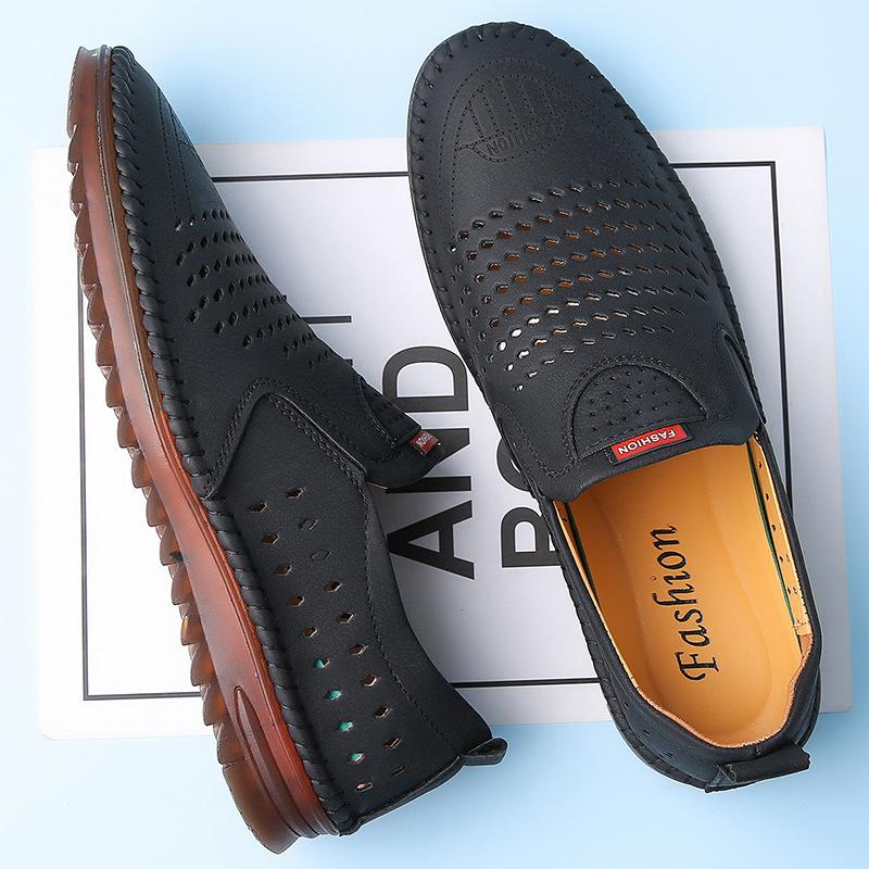 Herren-Fahrschuhe weiches Leder Mützen-Schuhe Herren-Freizeitschuhe große Größe Herrenschuhe weiche Sohle rutschfest Lochsandalen