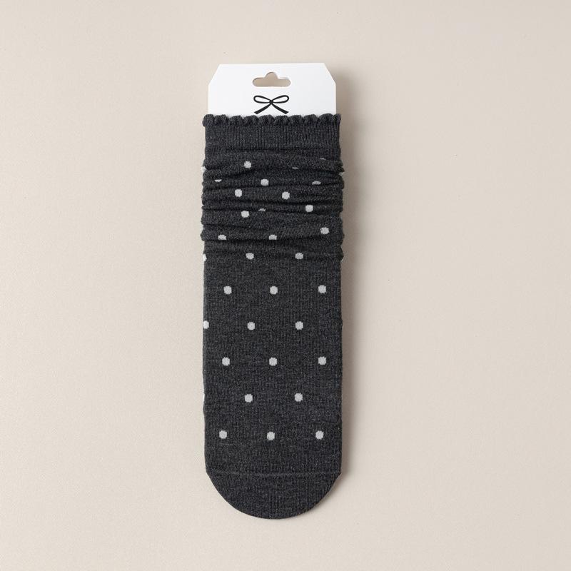 5/10 Pairs Comfortable Casual Polka Dot Socks for Women Mid Calf Socks with Ear Shaped Edges and Polka Dot Lace Breathable Cotton Long Socks