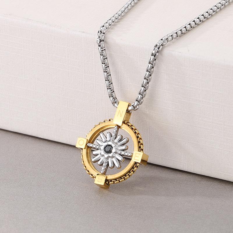 Personalized Stainless Steel Pentagram Pendant Necklace for Men Women Hip Hop Gold Color Trend Jewelry Round Charms Gift