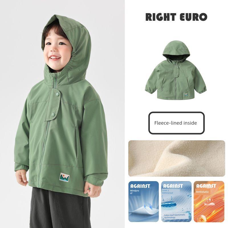 Right European Style Boys  Fleece Jacket 2025 Winter New Top Autumn and Winter Style Children s Clothing Baby Clothes Trendy Wilderness Green 90cm