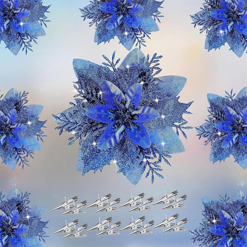 2/5Pcs 14cm Glitter Artifical Christmas Flowers Mreey Christmas Tree Decor Happy New Year Ornaments Xmas Fake Flowers Natal