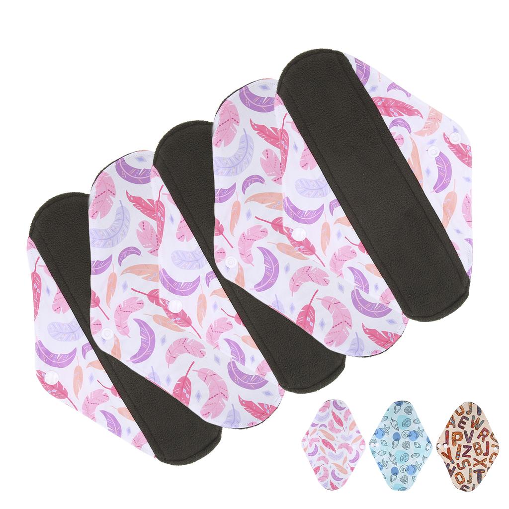 5pcs Menstrual Pads Washable Reusable Leakproof Bamboo Charcoal Panty Liners for Women Size