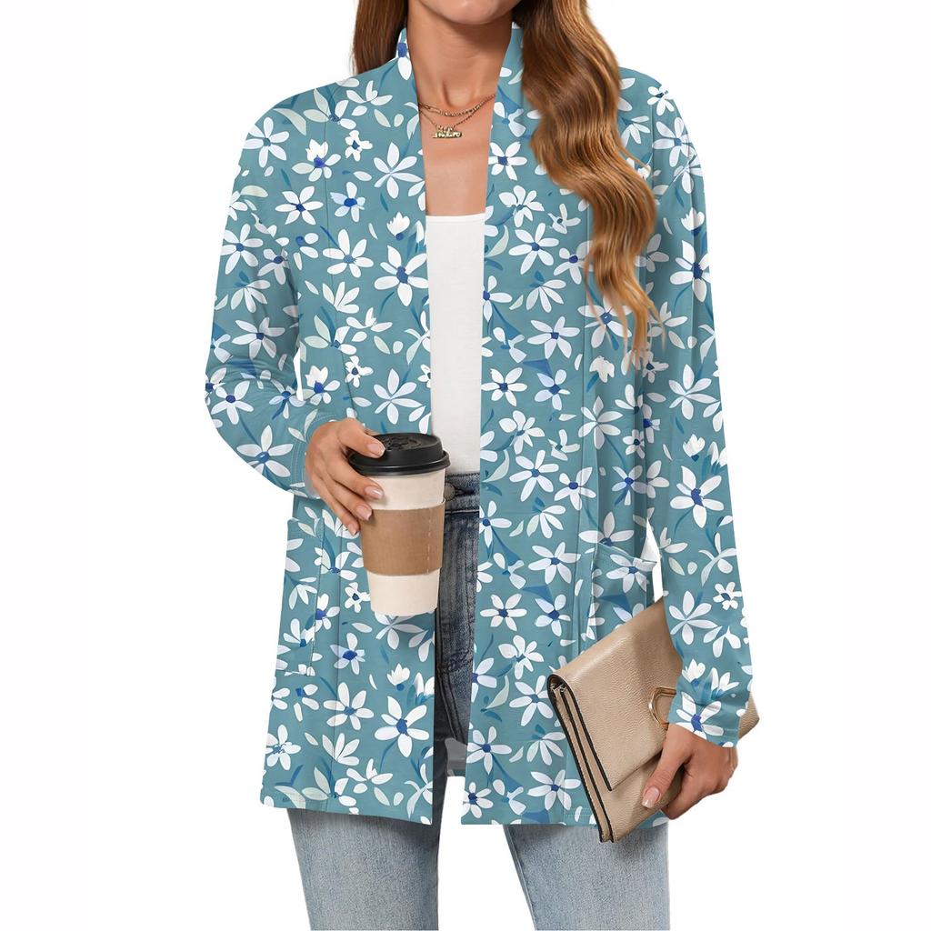 Dámský módní ležérní kardigan s dlouhým rukávem, tenká volná kardiganová bunda s kapsami