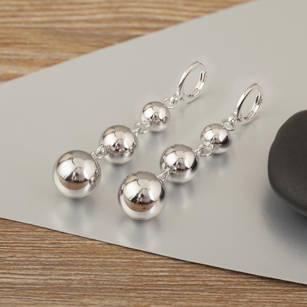 Nidin High Quality Copper Shiny Round Ball Drop Earrings For Women Female Daily Party 2 Colors Choice Ear Jewelry Accessories