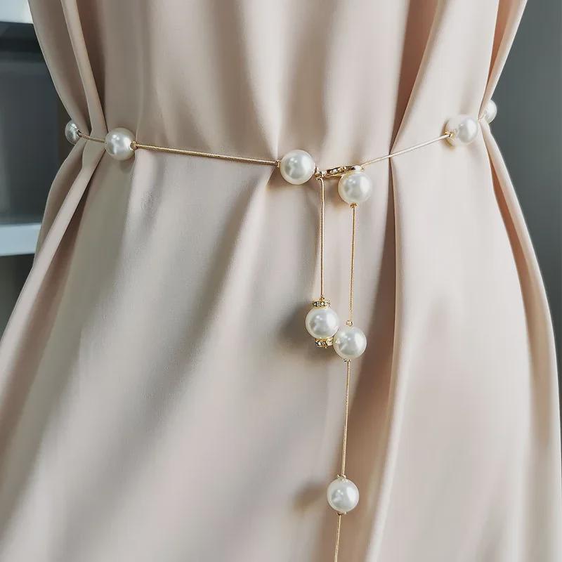 Women's Slim Pearl Waist Chain - Versatile Decorative Dress Belt for a Fashionable Summer Look