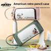 Mickey Mouse Vintage Double Layer Large Capacity Pencil Case With Polyester Storage For Students