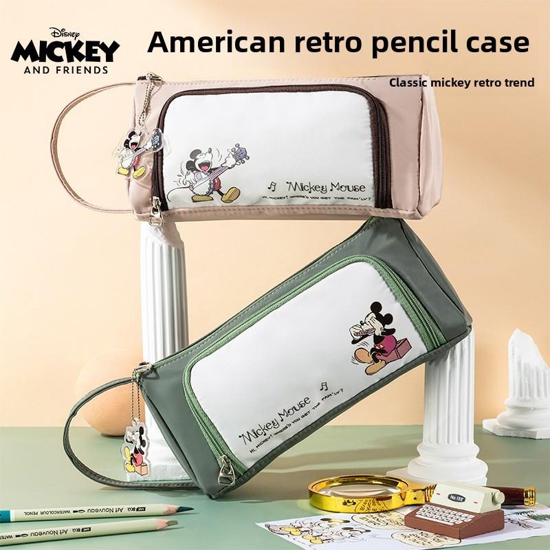 Mickey Mouse Vintage Double Layer Large Capacity Pencil Case With Polyester Storage For Students