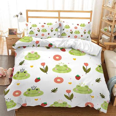 Cartoon Mushroom Frog Bedding Set Cute Frog Duvet Cover Kids Boys Girls Natural Wild Fungus Comforter Cover Pink Mushroom Soft