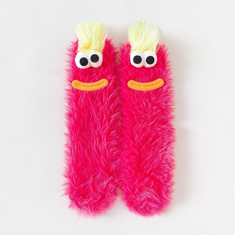 Ugly Cute Funny Socks Women's Medium Tube Socks Autumn and Winter Floor Sleeping Socks Coral Fleece Home Hair Fluffy Cute Warm