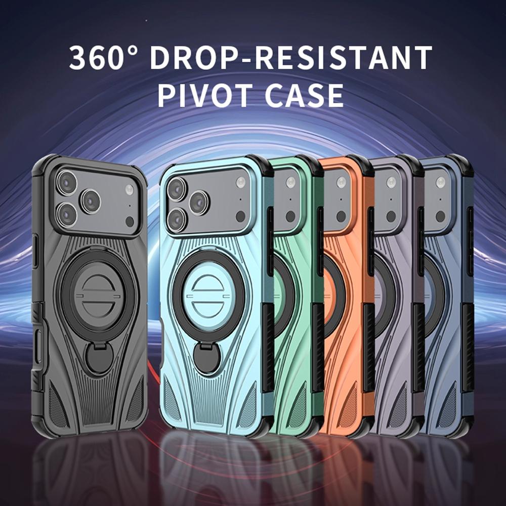For iPhone 17 Pro Max Magnetic Case Rotating Kickstand TPU PC Shockproof Phone Back Cover