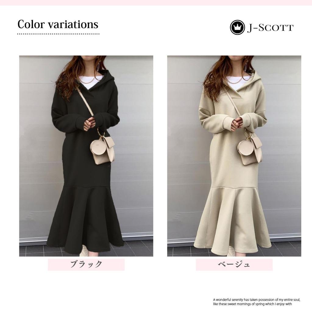 J-Scott Women's Mermaid Midi Hooded Dress with V-Neck, Long Sleeves, and Pockets, Black (JS133-BK-XL) - Limited Stock