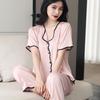 Women's Ice Silk Pajama Set: Short Sleeve Lapel, Korean Style for Spring to Autumn