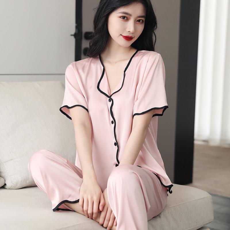 Women's Ice Silk Pajama Set: Short Sleeve Lapel, Korean Style for Spring to Autumn