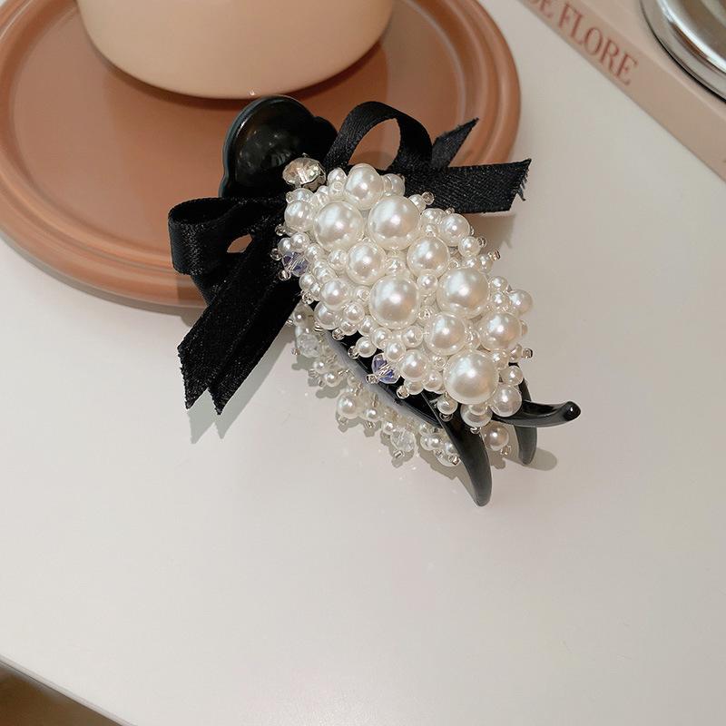 2023 New Retro Rhinestone Bow Hairpins Women Luxury Pearl Black Hair Clips Hairgrips Barrettes For Women Party Hair Accessories