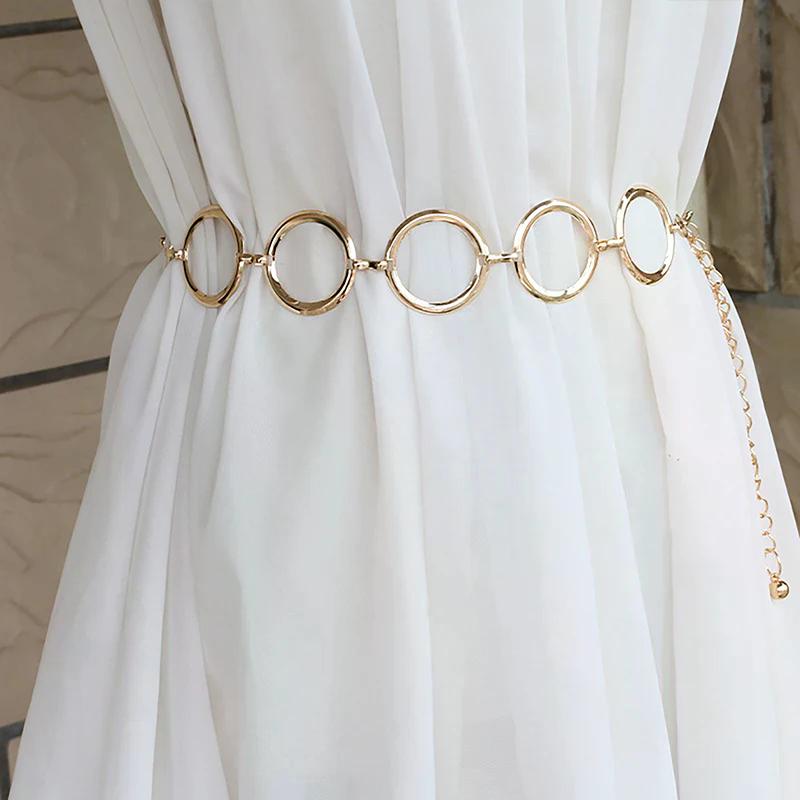 Belt Women Luxury Metal Chain Designer  Large Ring Waist Strap Dress Coat Skirt Decorative Waistband