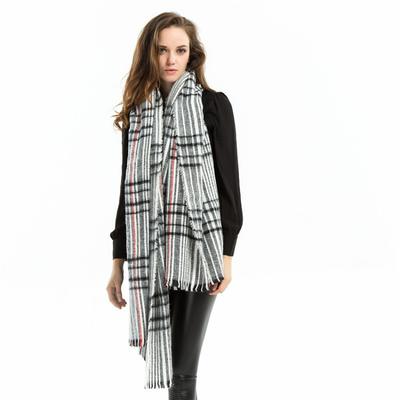 Ano cachecol de imitação de cashmere, xale listrado xadrez, outono e inverno feminino