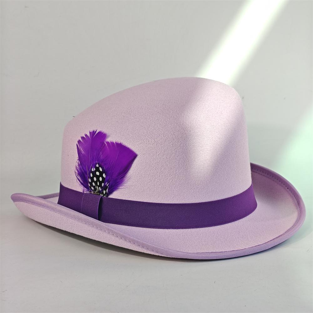 Sloping Top Man Fedora Unisex Gentleman Cosplay Derby Bowler Hat British Shape Hat Autumn Winter Magic Hat Feather Accessories