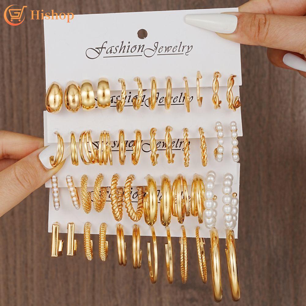 24pairs/set  Hoop Earring Set Women Hypoallergenic Twist  Earrings Accessories Jewelry