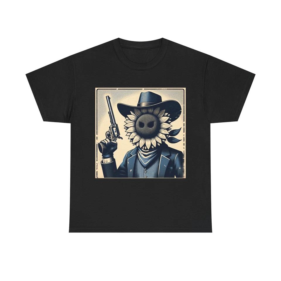 Unisex Adult T Shirt Cowboy Sunflower Outlaw Art Revolver Western NEW Graphic M