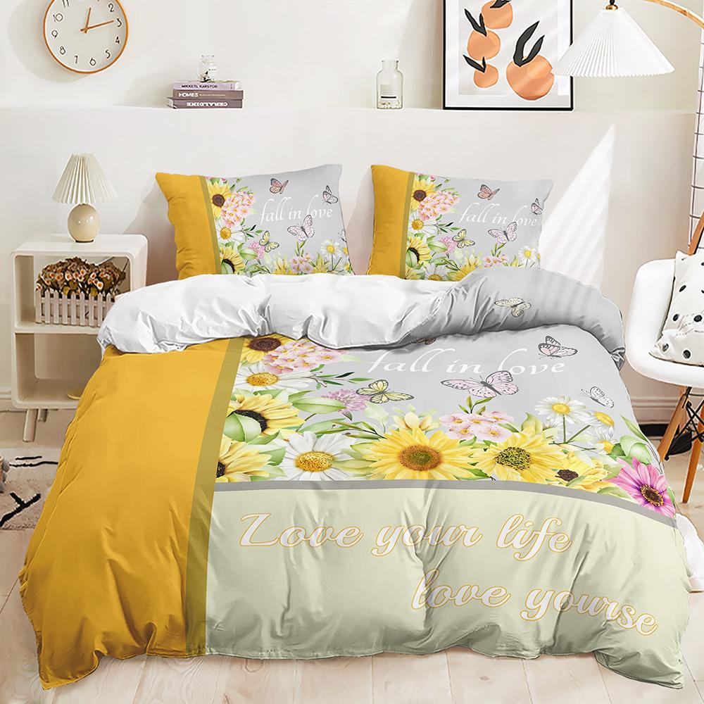 Quilt Cover Idyllic Sunflower Bed Cover Pillowcase Digital Printing Bedding Three-Piece Set