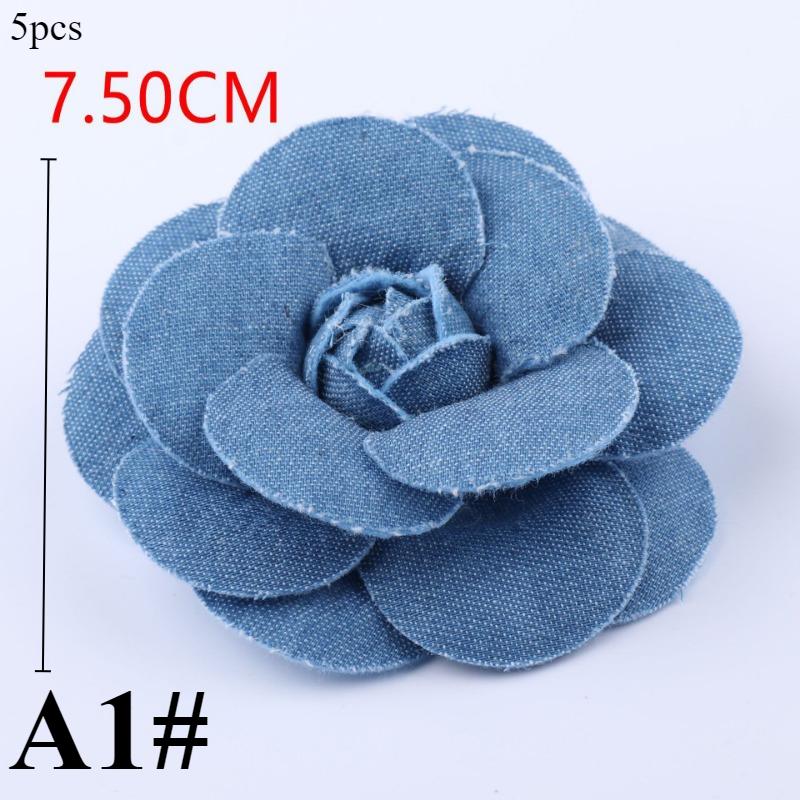 5Pcs Tecido Denim Flores Artificiais Roupas Chapéus Vestido Decoração Artesanal Cocar Decoração Artesanal DIY Acessórios Para Cabelo Suprimentos