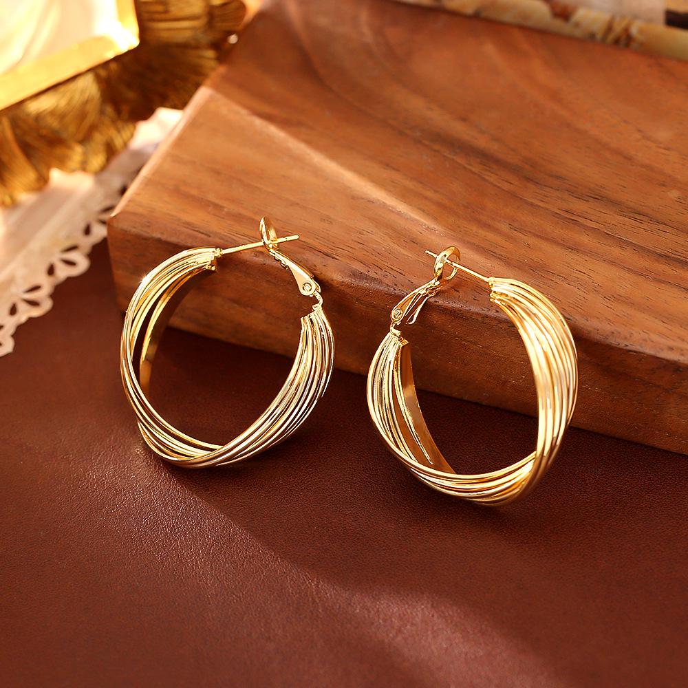 

24K Gold-Plated Copper & 925 Silver Twisted Earrings - Simple, Fashionable, High-End Design Ear Studs.