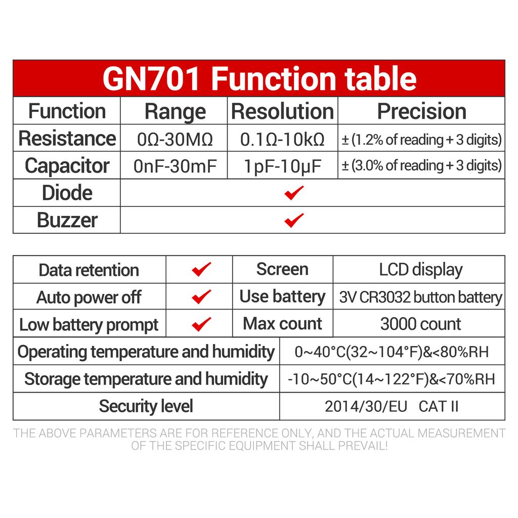 ANENG GN701 Smart SMD Tester 3000 Counts Multimeter Handheld Patch Test Resistance Capacitance