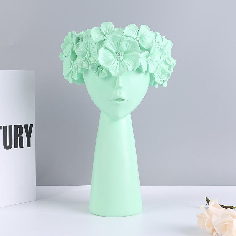 Nordic Style Home Decoration Girl Vase Decoration Cute Human Head Decoration Resin Crafts Living Room Flower Arrangement