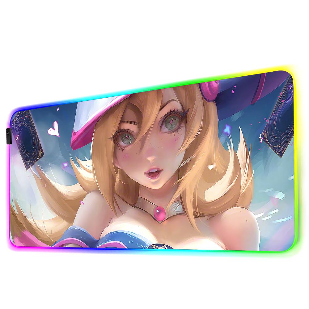 Black Magic Girl Mouse Pad RGB Gaming Mousepad Big LED Pad PC Desk Mat Luminous Mouse Pad Large Keyboard Mats Table Rug With
