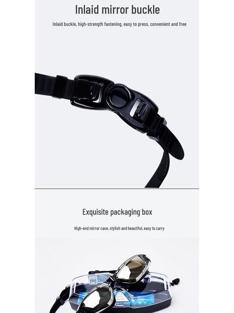 Fike High-Definition Waterproof Anti-Fog Swimming Goggles Set with Swim Cap, Large Plated Frame, Unisex