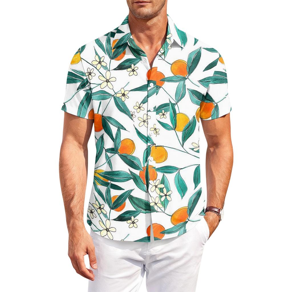 Men’s Hawaiian Print Short Sleeve Button Down Shirt Casual Outdoor Collared Summer Lightweight Relaxed Fit Top