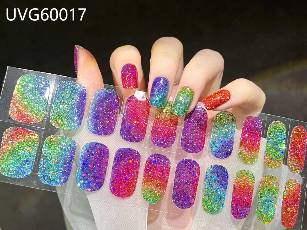 22tips Semi Cured Gel Design Aurora Nail Decoration Nail Polish Glitter Nail Sticker UV Lamp Nail Decal Waterproof Nail Stickers