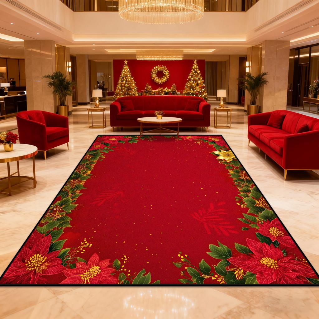 Gorgeous Poinsettia Red Area Rug Large Area Living Rooms El Lobbies Carpet Non-slip Home Luxurious Bedroom Decor Floor Mat