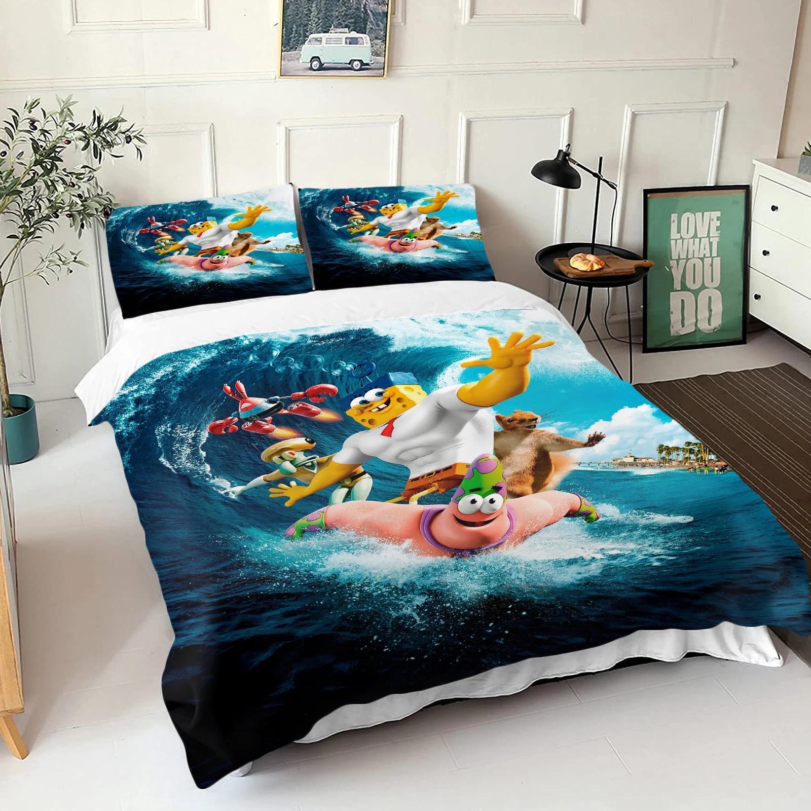 3D Hot Sale Multiple Sizes SpongeBob SquarePants Cartoon Print Bedding Set Adult and Kids Bedding Set Luxury Gifts 200x200cm