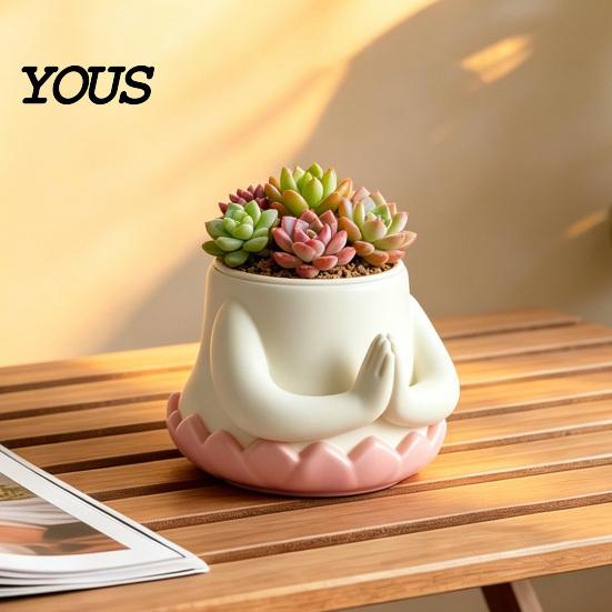Decorative Flower Pot Small Flowerpot, Enamel Tabletop Plant Pot, Buddha Style Desktop Planter, Zen Flowerpot Multi-Purpose Pen Holder, Lightweight