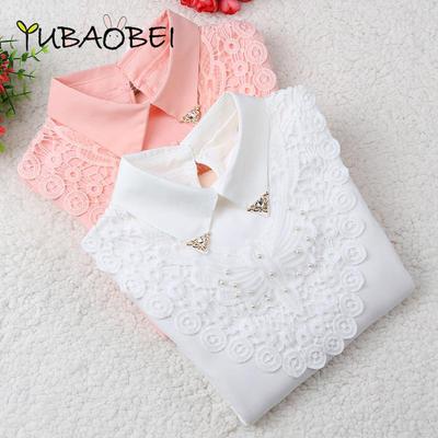 Printemps automne filles Blouse enfants revers hauts vêtements enfants coton rose blanc T-Shirt