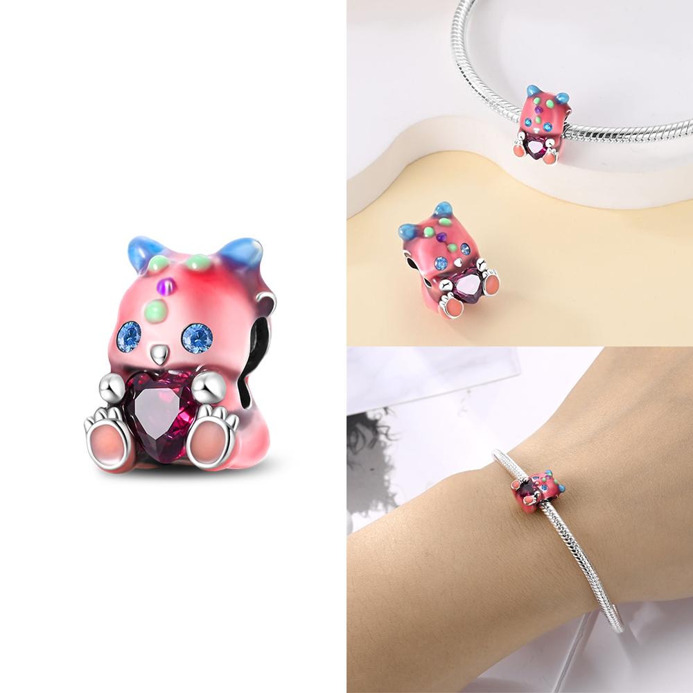 Charms Copper Original Red Heart Bicycle Love Couple Pendant Bead Fit Bracelet Valentine'S Day Fine Gift Women Jewelry Diy