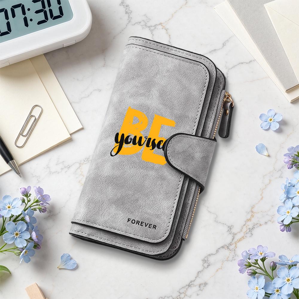Stylish Long Wallet with Inspirational Slogan Durable Daily Use Card Holder