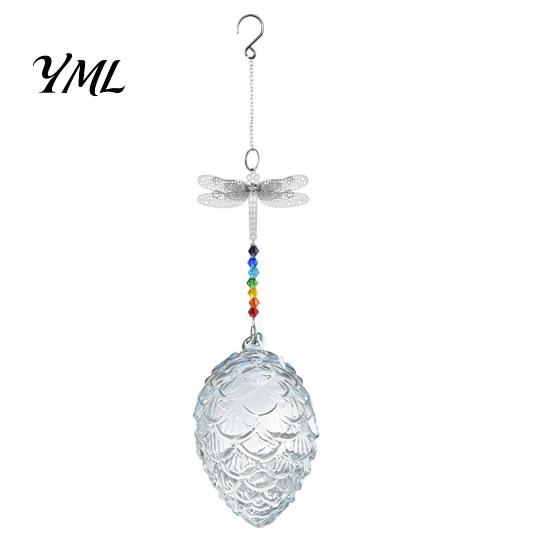 Glass Nectar Feeder for Garden Pine Cone Shape Hummingbird with Butterfly/Dragonfly Decor, Outdoor Hanging Small Mouth Bird Water Beads Chain