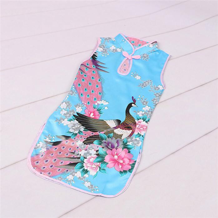 Girls Summer Cheongsam Chinese Style Qipao Dress for Kids Traditional Embroidery Silk Feel Party Costume for Chinese New Year Birthday