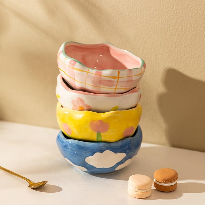 Flower Dessert Bowl Ceramic Salad Snack Bowl Breakfast Oatmeal Kitchen Cereal Rice Soup Bowls
