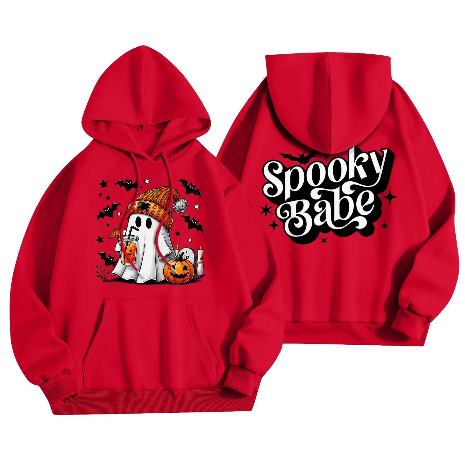 

Женская мода, легкий женский свитер с длинными рукавами и карманами, толстовка с капюшоном на Хэллоуин XXXL красный