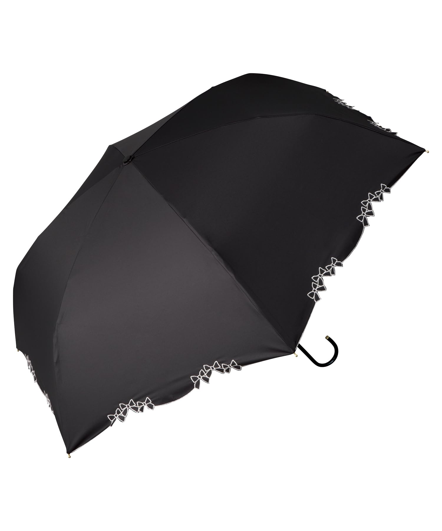 

Parasol Folding Umbrella Light Shielding Ribbon Embroidery Scallop Mini Black light blocking UV protection UPF for both sun and Main rib 55cm Large