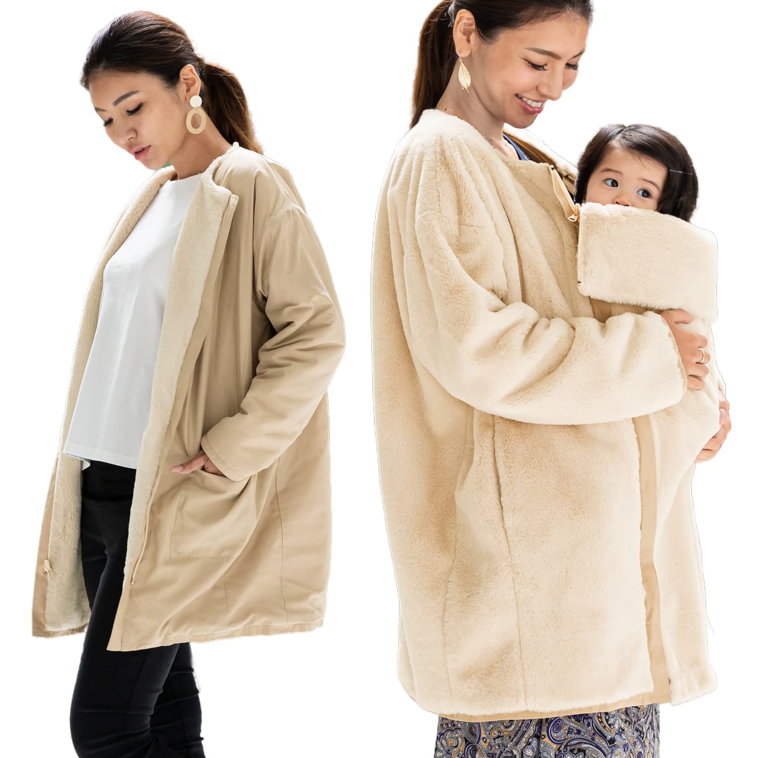 

Двустороннее пальто Sweet Mommy Mommy для переноски на спине с капюшоном, бежевый/F