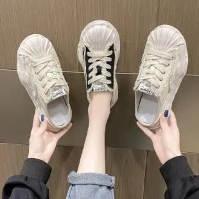 Damenschuhe Frühling Neu Baotou Halbschlappen Muschelkopf Damen Dicksohlige Canvas-Slipper