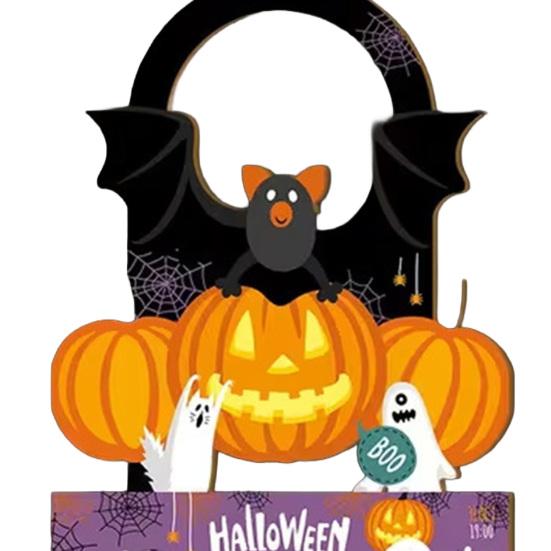 2 Pcs Halloween Door Hanger Signs, Wooden Pumpkin Bat Door Knob Hanger for Home Bedroom, Holiday Party Decor